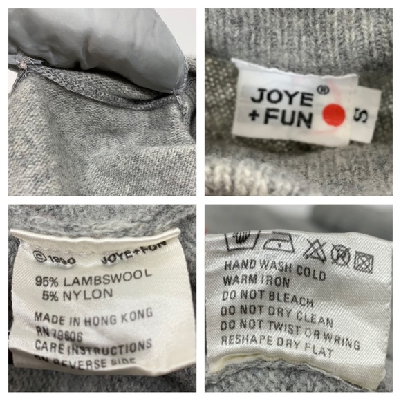 Joye + Fun Vintage 90’s Raised Embroidered People Wool Gray Mock Neck Sweater - Picture 14 of 16